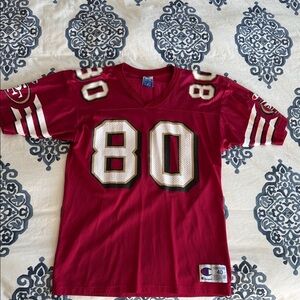 Champion Red and White San Francisco 49ers Jerry Rice Jersey with Gold Trim